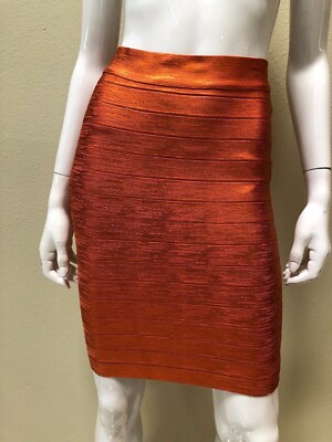 ALBERTO MAKALI NWT Orange Pull On Above the Knee Bandage Skirt SZ Medium NEW -image