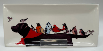 Wendy Russell Bird Dog Serving Plate Creative Co-op- Birds Sitting on Black Lab-image