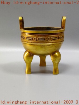 China Buddhism temple purple bronze gilt joss Incense burner Censer statue-image