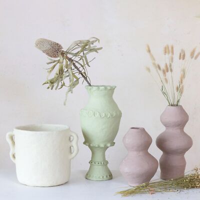 Creative Co-Op Handmade Paper Mâché Vase with Embossed and Debossed De-image