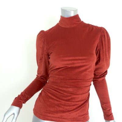 A.L.C. Puff Sleeve Mock Neck Top Joss Ginger Ruched Velvet Size Small-image
