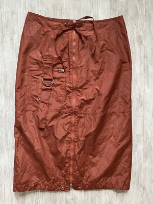 VTG Y2K Animale French Womens Vinyl Grunge Mid Skirt Rust Orange Size 4 Zipper-image