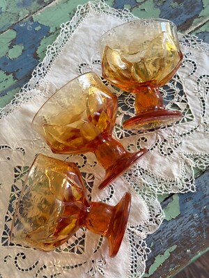 VTG Mid Century Orange Glass Dessert Cups Champaign Sherbet Blenko ? Noritake ?-image