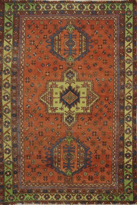 Orange Wool Hand-knotted Geometric Traditional Over-Dyed Tribal Accent Rug 4x6-image