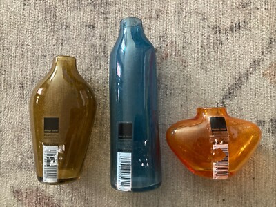 Design Ideas Glass Mid Century Style Bud Vase Set of 3 -Green Orange & Blue-image