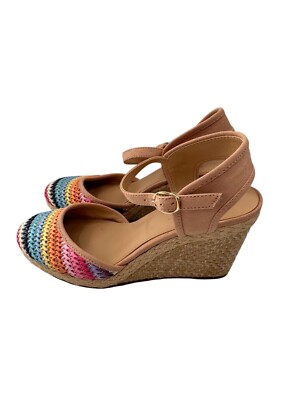 Lexi & Abbie Size 8 Joss Rainbow Woven Wedge Sandals Ankle Strap Boho Hemp a-image