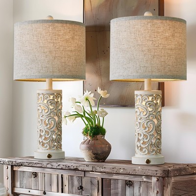 OYEARS 3-Way Dimmable 22'' Table Lamp Set of 2 for Living Room Bedroom Farmho...-image