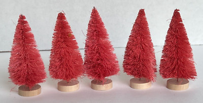 Creative Co-Op Set of 5 Coral Color Bottle Brush Trees 4 1/2