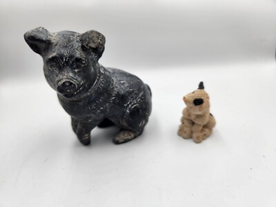 Rustic look black gray Heavy Solid Resin Pig By Creative Co-Op + Little  Pig-image