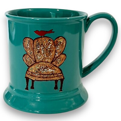 Red Bird On Chair Little e Studio Creative Co-op Turquoise Coffee Cup Mug 14 Oz-image