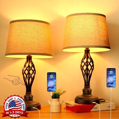 Lamparas De Mesa De Noche Con Puerto USB Lampara Para Escritorio Dormitorio Sala-image
