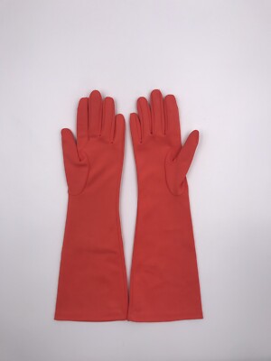 LEATHER SPUN NYLON GLOVES, Orange, Mid-Length, 1950, VINTAGE, Size 7-image