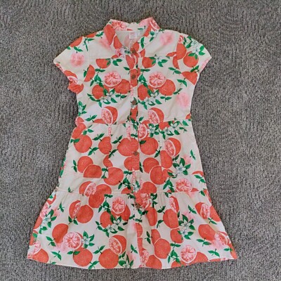 Wonder Nation Orange Fruit Dress Girls LXL 14-16 button front  cap sleeve pkts-image