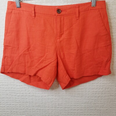 OLD NAVY Orange Flat-Front Mid-Rise Linen-Blend Chino Shorts Womens 6-image