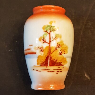 Miniature Porcelain Vase 50s VTG OCCUPIED JAPAN Mark Orange Tree small chip-image
