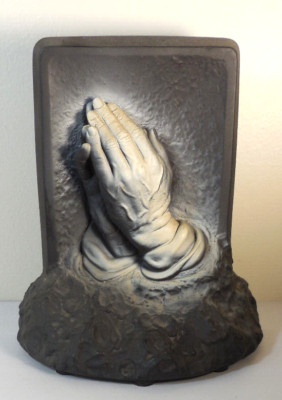 1964 Creative Art Co-Miami Fla-VTG-Religious 3D Hands in Prayer chalkware statue-image