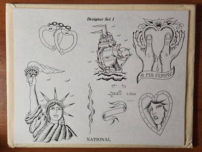 ORIGINAL Joss Lyon France Traditional Vintage 1981 National Tattoo Flash Sheet-image