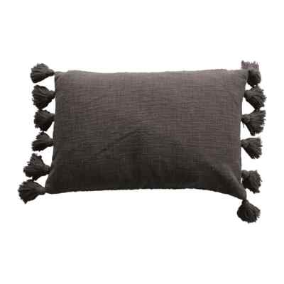 NWT Creative Co-Op Woven Cotton Slub Lumbar Pillow with Tassels, Brown-image