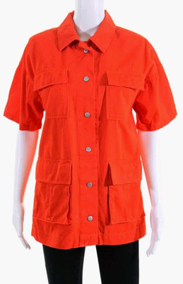 Urban Outfitters Orange Cargo Jacket Size XS Snaps Pockets Short Sleeves -image