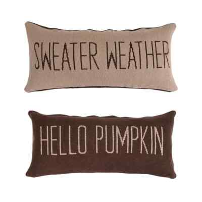 Creative Co-op - Hello Pumpkin/Sweater Weather Knit Reversable Pillow - CF3491-image