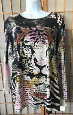 Joss & Jane Tiger 3/4 Sleeve Women's T-shirt 100% Cotton Multi-Color Size 1X NWT-image