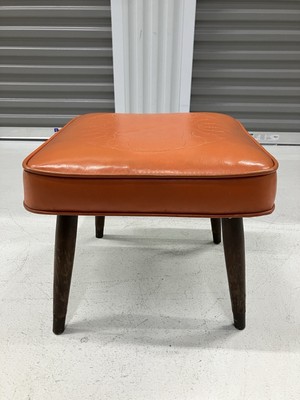 Orange Mid-Century Modern Square Footstool Ottoman-image