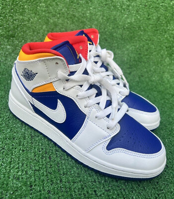Nike Air Jordan 1 Retro Mid White Royal Blue Laser Orange GS Boy Sz 5.5Y Women 7-image