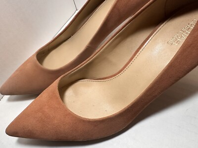Michael Kors Genuine Suede Leather Orange Peach Pointed Toe Mid Heel Pumps 7M-image