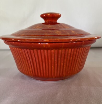 Vintage Mid-Century Modern Cal. Style. USA. 220 orange serving dish & lid-image