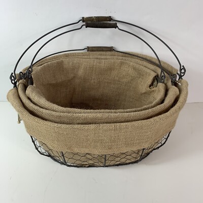 Lot Of 3 Nesting Creative Co-op Metal Chicken Wire Basket Brown 16” 14” 12”-image