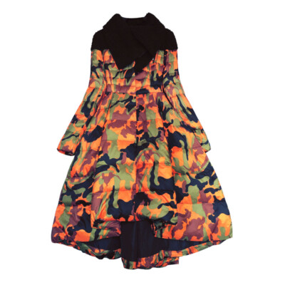 Womens Duck Down Jacket Asymmetric Big Lower Hem Mid Long Coats Camouflage Print-image