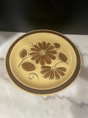 La Mesa Stoneware Brown Daisy Dinner Plates Made In Japan Vintage Set Of Four-image