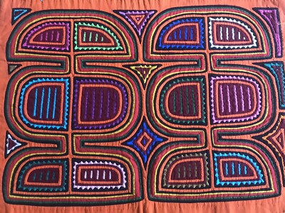 Mola From Panama, Mid-1980s Vintage, Orange Geometric Pattern-image