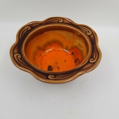 Vintage Brown Orange Drip Lava Glaze Cal Orig USA 1192 Bowl California Pottery-image