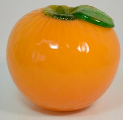 Vtg Art Glass Orange Fruit Decor Paperweight Mottled Bubble Glass Hand Blown-image