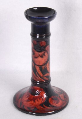 Vintage MOORCROFT Black & Orange POPPY Glass CANDLEHOLDER England 8