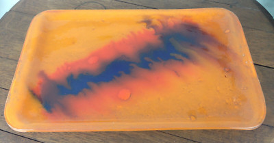 Vintage Rectangular Orange & Blue Glass Tray Mid Century Modern #WH-7-image