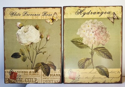 Creative Co-Op METAL PROVENCE ROSE-Hydrangeas GARDEN ART SIGNS 14”-image