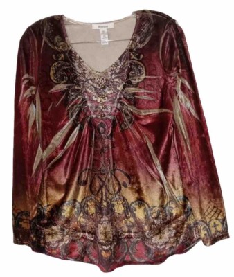 Style & Co Top XS Cute Velveteen Velour Stretch Knit Popover Tunic Shirt Blouse-image