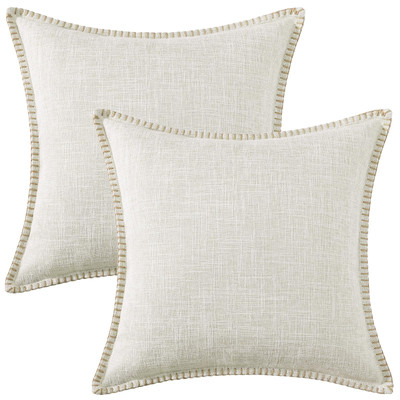 Spring Decorative Outdoor Throw Pillow Covers 18x18 Set of 2, Square Linen Ru...-image
