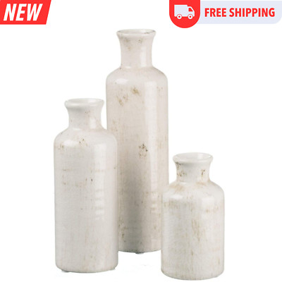 Sullivans White Ceramic Vase Set, Farmhouse Decor, Home Decorative Vase-image