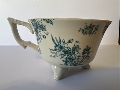 Creative Co-Op Blue & White Footed Tea Cup 3” Tall 4.25 Diameter-image
