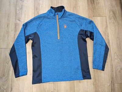 Spyder Men's Outbound Half Zip Mid-Weight Core Sweater Blue Orange Sz Large L-image