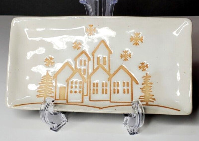 CREATIVE CO-OP STONEWARE PLATTER WITH WINTER TOWN IMAGE-image
