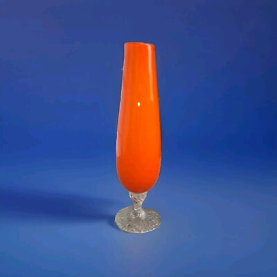 Vintage Mod 1960s Orange and White Art Glass Vase 8