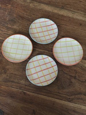 Creative Co-Op Round Stoneware Tidbit Appetizer Plates, Set Of 4 Striped Print-image