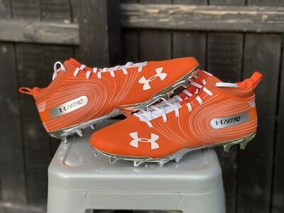 Size 14 Under Armour Mid Nitro MC Football Cleats 3021066-800 Orange Silver NEW-image