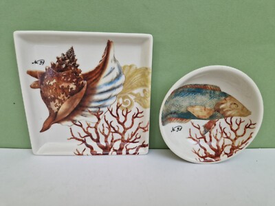 CREATIVE CO-OP TIM COFFEY pin dishes x 2  no.38 + 39-image