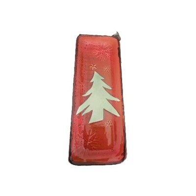 Creative Co-Op Christmas Rustic Rectangle Plate Tree Primitive Design Rust Brown-image