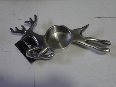 Creative Co-op Polished Aluminum  Reindeer T-Lite Holder  7”-image